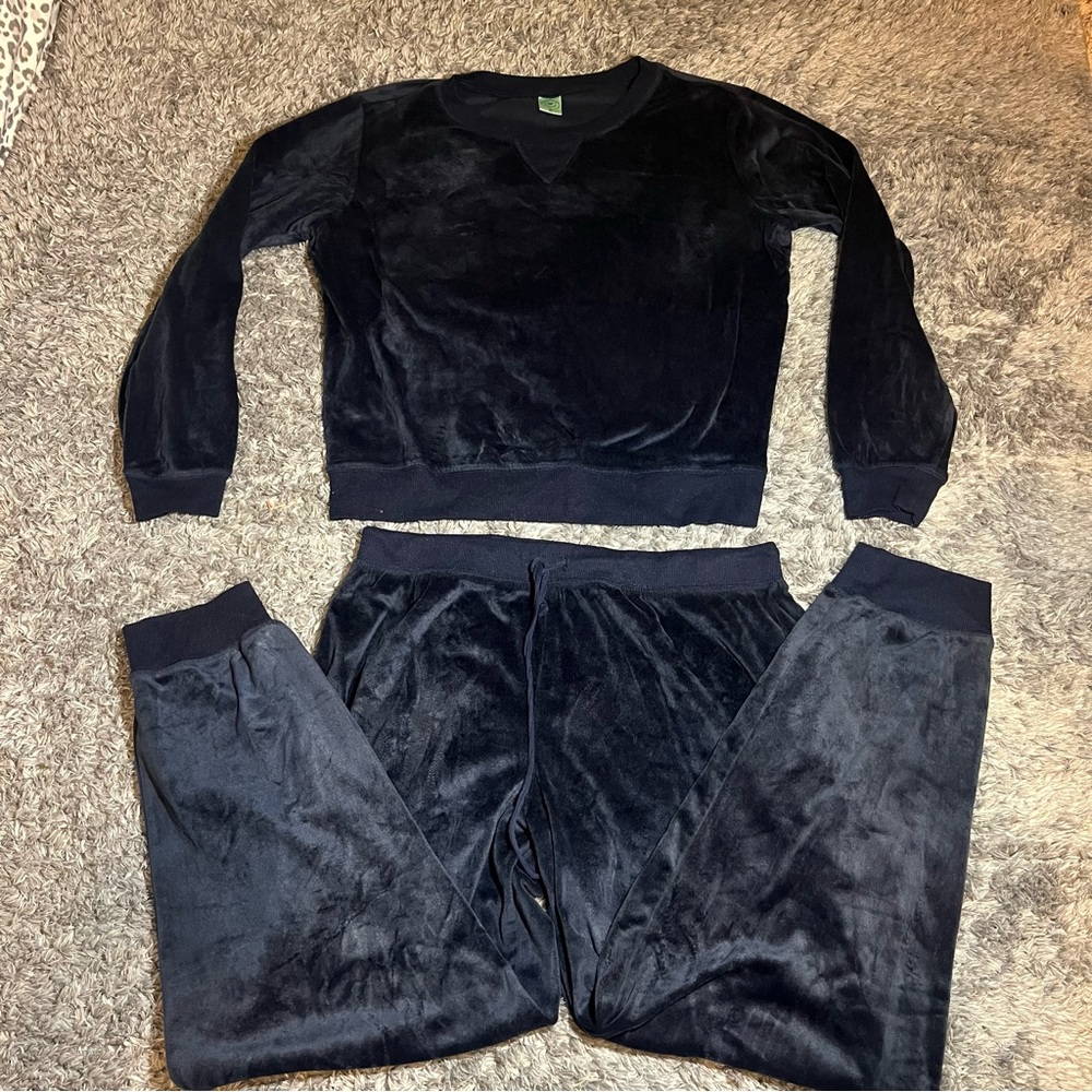 Navy Velour Tracksuit Set